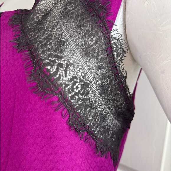 FREE PEOPLE MAGENTA & BLACK LACE GEORGIA FIT AND FLARE SLEEVELESS DRESS - Picture 7 of 13